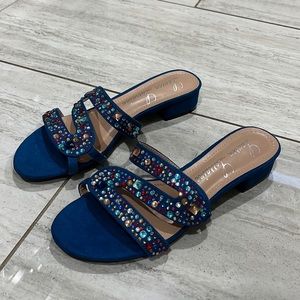 Lauren Lorraine Blue Jeweled Sandals